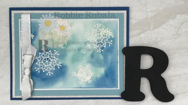 I love playing with watercolor ideas. Here is a way to use one of the paper you can create. To get all the details for my Watercolor Snowflakes Card click the photo.