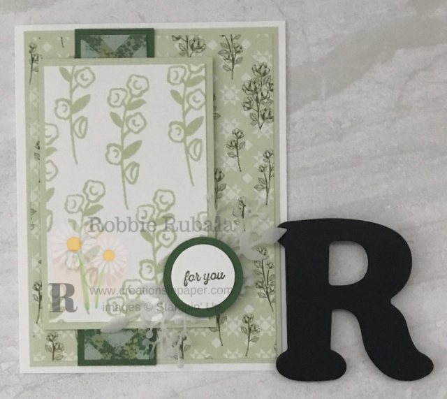 Check out this cute idea for my Garden Lane Designer Series Paper week. This one uses a stamp set that mimics the flower spray in the designer series paper. Here is my Garden Lane Designer Series Paper Idea #2.