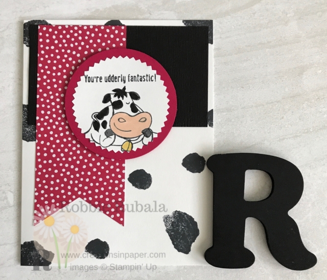 Isn't this cow just too cute? He makes a great card. Click the photo to see the video for my Quick and Easy Over the Moon creation.