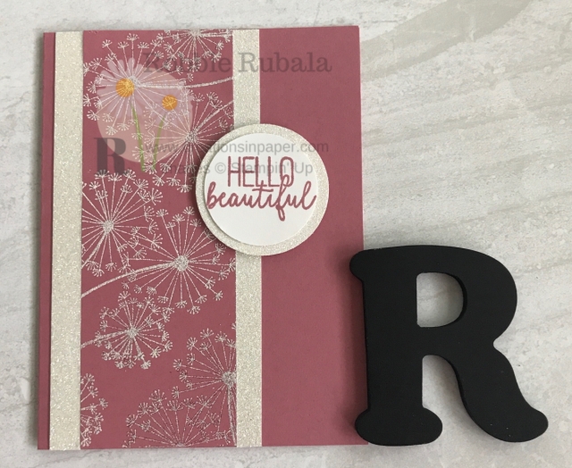 You can't go wrong with sparkle. The Stampin' Up Dandelion Hello card is very sparkly. Get the details by clicking the photo.