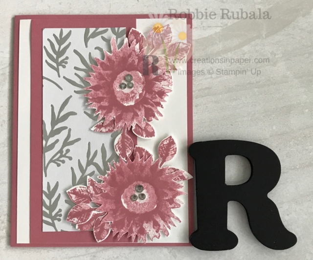 This gorgeous card uses that beautiful paper in the Holiday Catalog. Check out the video for my Feels Like Frost with Ricoco Rose creation. Click the photo.