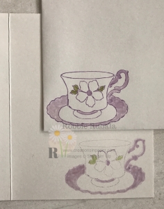 This image was colored with glycerin. You have got to see the video showing how I created my Stampin' Up Colored Tea Time card.