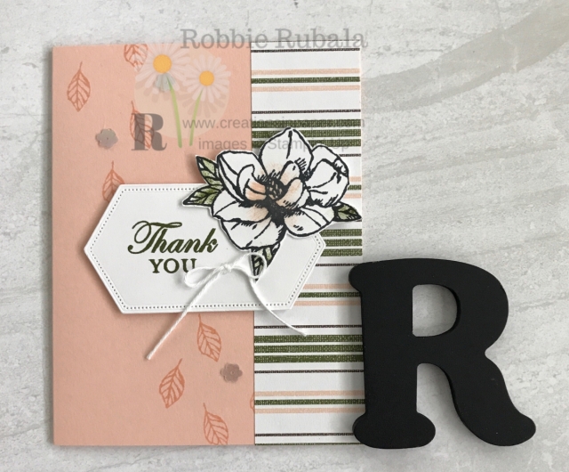 This quick and easy Thank You card is perfect when you need a quick card. Watch the video for the Stampin' Up Magnolia Blooms Thank You creation for the details.