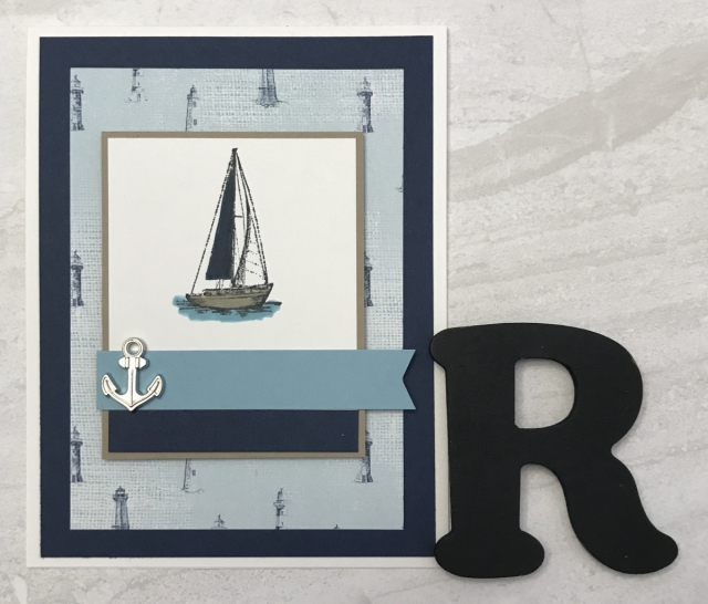 This masculine card is quick and easy. Check out the video that shows how I made the 10 Minute Come Sail Away Suite card.
