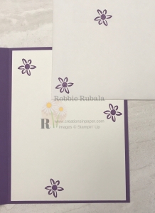 These cute little flowers give a hint as to the card front. Check out the Sweet Friendship card to see how the flowers reflect the card front.