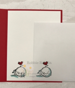 Don't miss how this little red bird creating a snowball goes with the Oh What Fun Let It Snow card.