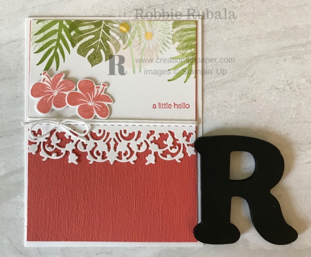 Lacey borders add interest to your cards. Learn how I created my Fast and Fabulous Tropical Chic creation.