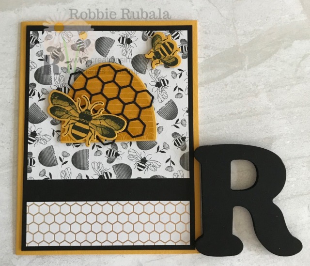 Have you gotten the Honey Bee products from the Occassions 2020 catalog? They are fun to play with and combine with the bee paper from the Sale-a-bration brochure. Check out this Honey Bee Bundle Idea!