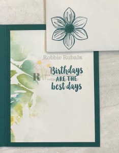 The panel in the inside of this card was part of a panel that was made when the tissue paper was set on it to dry. Check out the card front for the Happy Birthday in Pretty Peacock creation. The panel in the inside of this card was part of a panel that was made when the tissue paper was set on it to dry. Check out the card front for the Happy Birthday in Pretty Peacock creation.