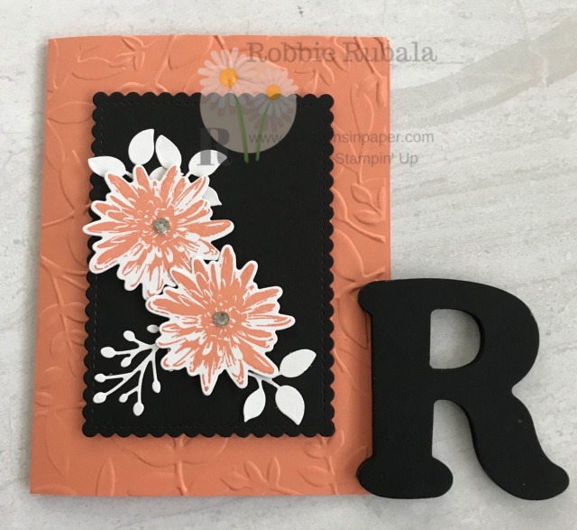 The black scalloped rectangle makes this a striking card. Check out the Positive Thoughts in Grapefruit Grove for all the details.