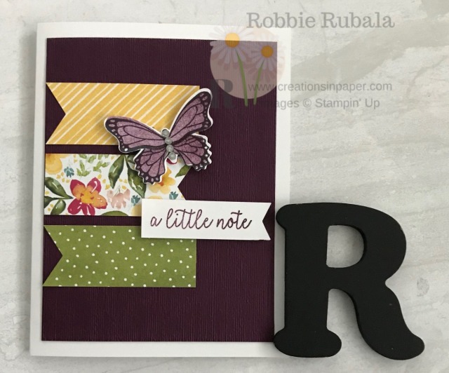 This adorable card is easy to make and could use any designer series paper. Check out the video for the 10 Minute Creation with Butterfly Gala.