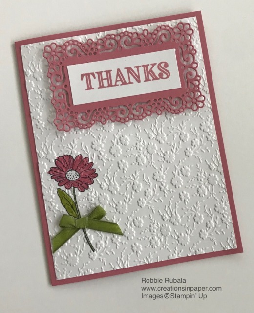 The Ornate Floral embossing folder makes a great background. Get the details for the Fast and Fabulous Ornate Style creation.