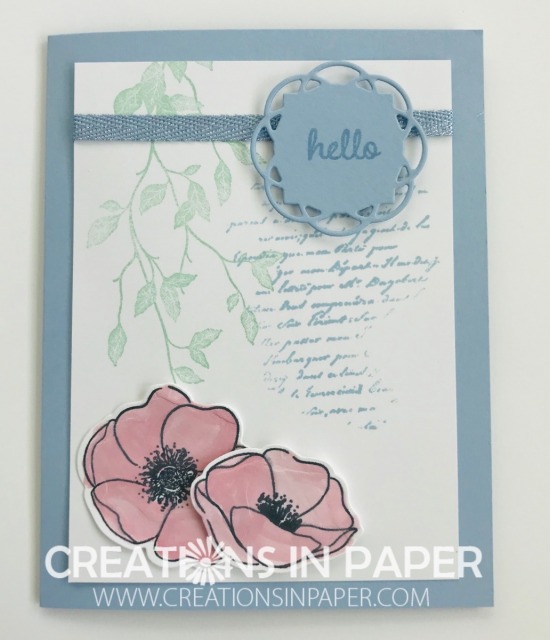 This soft and pretty card is a great All Occasion card. All the details for the Rococo Rose and Seaside Spray Hello creation are on my blog. Check it out!