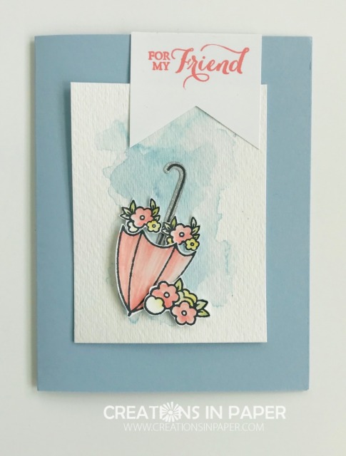 The Watercolored Under My Umbrella card was inspired by card in the Occasions catalog. Check out the blog post to see what card I used from the catalog.