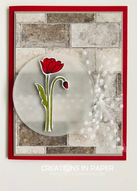 This masculine designer series paper is perfect for the pretty feminine flower bud. Get the details for the Wonderful Wednesday Poppy Flower card.