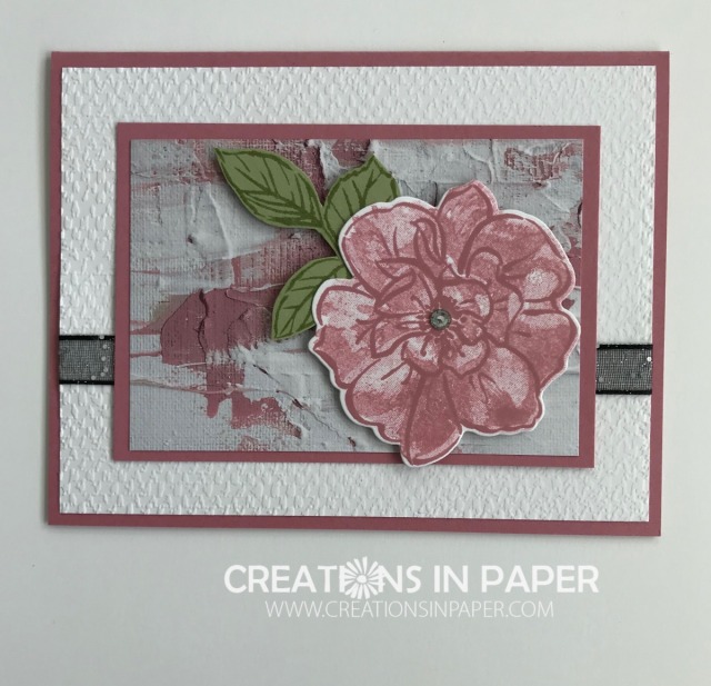 Check out that background paper! It is a fun pattern that makes a great backdrop for this In Good Taste Wild Rose card.