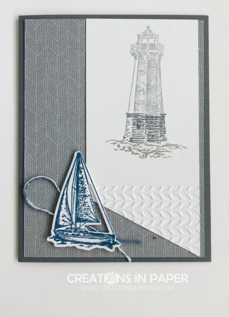 Another great masculine card idea. Don't you love this idea. See what designer series paper I used for the background of this Sailing Home Masculine Idea creation.