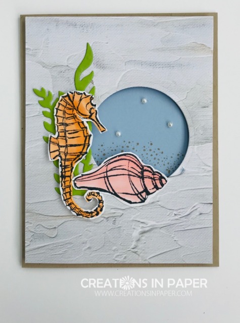 Would you ever put this paper with these sea creatures? I love pairing stamp sets and designer series paper you would not expect to use together. See the video as to how I created the Seaside Notions with In Good Taste dsp.