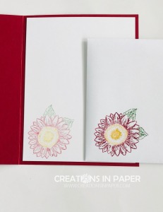 This cute image is easy to color using markers. Check out all the details as to the colors I used for the Small Sunflower in Cherry Cobbler card.