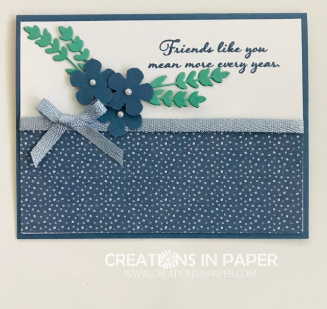 This card is so cute! I love the blue and the small flowers are adorable! Get all the details for the Misty Moonlight With Small Bloom Punch card.