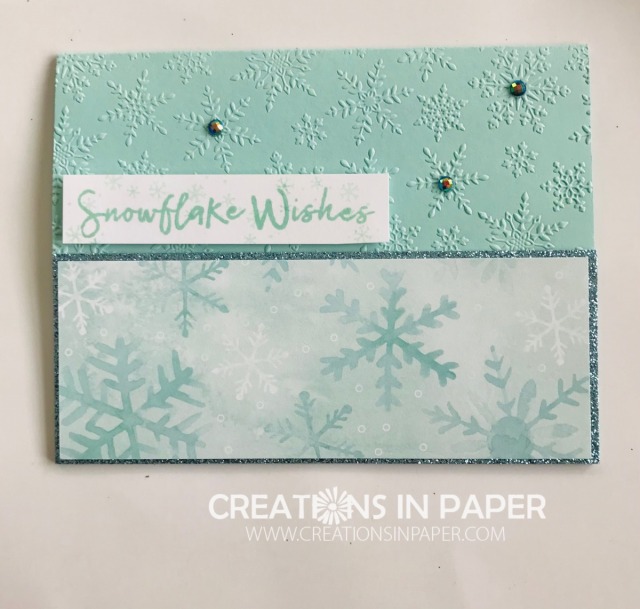 There are many colors you can use for snow cards. This cute Pool Party Snowflake Wishes card uses just one of the colors. Check out all the other products from the Snowflake Splendor Suite used on my card.