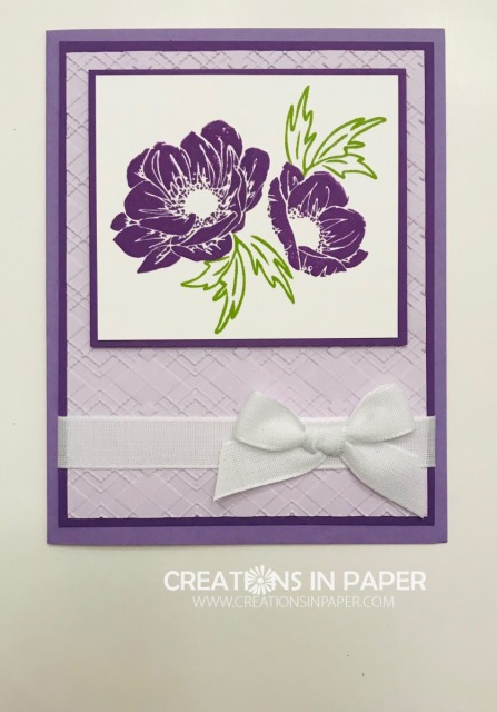 Such a pretty purple card! Love the Argyle embossing folder as the background. Check out the video for the Stampin' Up Floral Essence card.