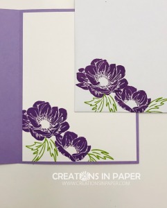 I love these images in the Stampin' Up Floral Essence stamp set. The are gorgeous in purple. Check out the card to see all the purples I used.