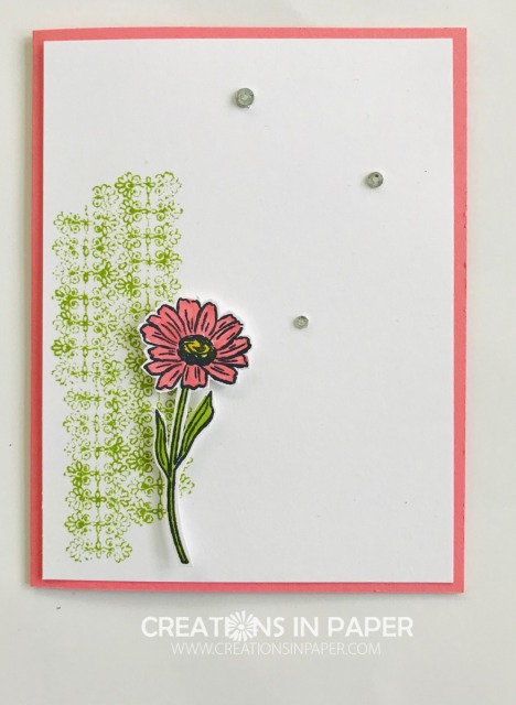 This clean and simple card is a great layout and perfect for any occasion. I love using this image from the Stampin' Up Four Season Floral for this great card.