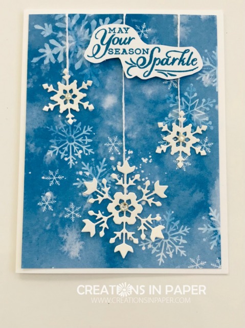 I love beautiful snowflakes! I love watching them fall from the sky. The Snowflake Wishes from Stampin' Up creation creates this image through it's gorgeous paper. Make sure you order it from my online storeso you can create beautiful cards like this one!