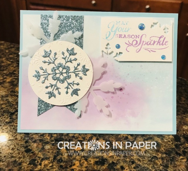 I love a beautiful snow card. The Snowflake Splendor Suite of products allows you to create beautiful cards like this Stampin' Up Snowflake Wishes Sparkle idea. Check all the suplies used and order them from my online store to make yours.