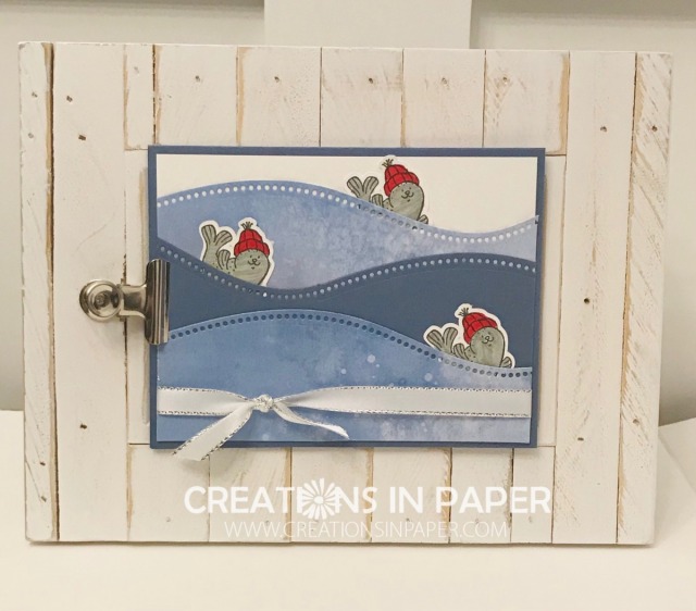 Aren't those seals with the stocking caps on adorable? Who wouldn't want to see them swimming next to your boat. Get all the details and see the video for the Freezin' Fun Quick and Easy card.