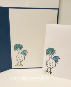 Have you seen the Hey Chick stamp set. The Chick with the Crazy Feathers is my Favorite. See how I used him on a quick and easy card.