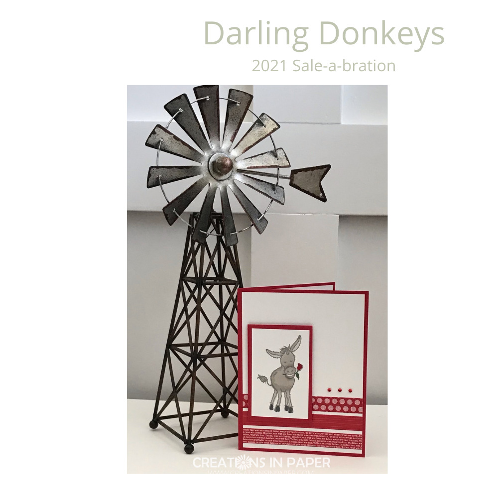 Check out this adorable donkey with a rose. The Sale-a-bration Darling Donkeys make the cutest cards. Get the details on the blog.