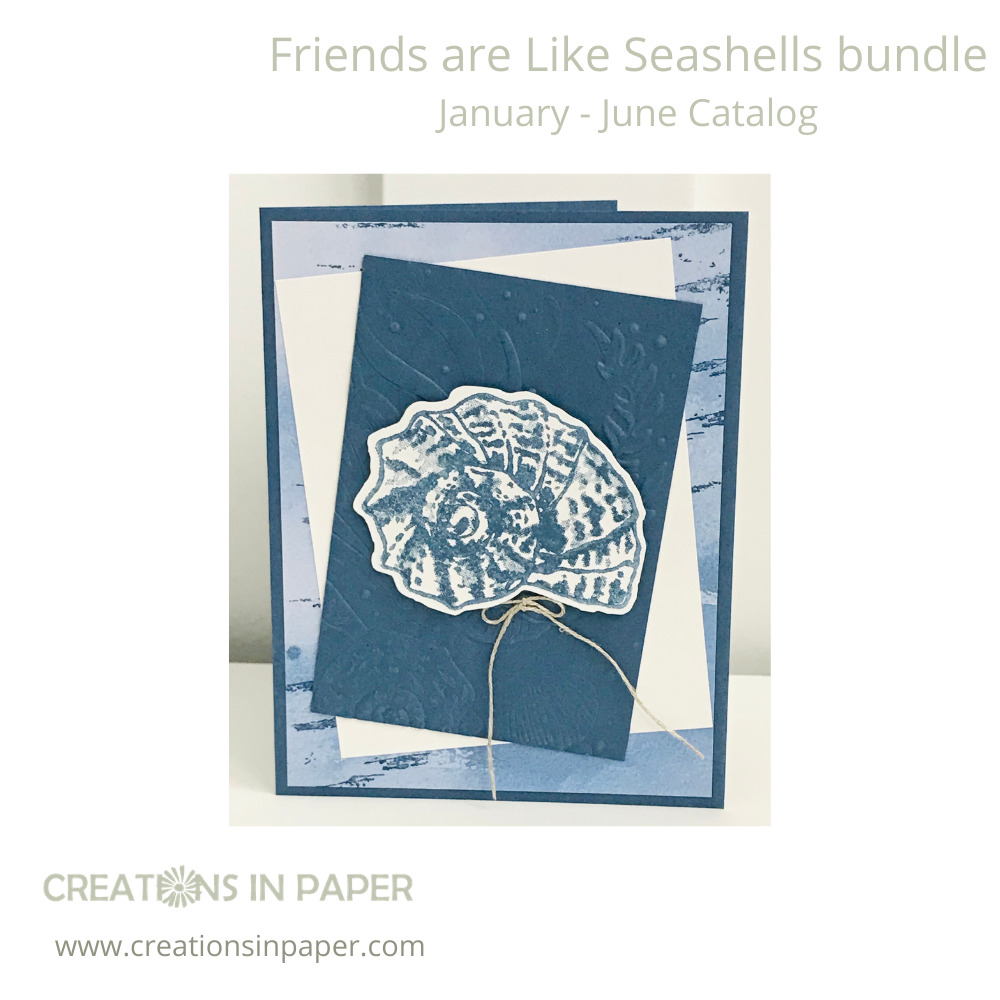 Look at this clean and simple shell card. I used a patterned paper that was not designed to be used water. Find out what I used for my Stampin' Up Beauty of the Earth creation.