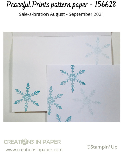 The So Many Snowflakes stamp set pairs well with the Peaceful Prints pattern paper.  The snowflake pattern paper was used to make the Handmade Snowflake Christmas Card.  Don't miss all the sparkle ideas for this creation.