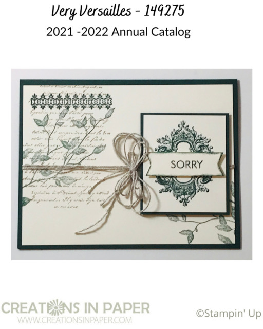 Look at how the Very Versailles stamp set makes an elegant DIY Condolence Card.  Check out all the supplies used and add to your collection so you can make this card.