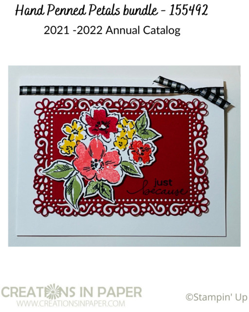 This is a great simple card.  The dies help to make the cutting of the image easy.  The stamp set has coordinating stamps to color the image quick and easy.  Check out the details.