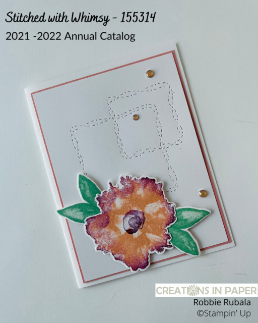 Check out that stitched background!  So easy with the right dies.  All the details and information for the Stampin' Up Artistically Inked and Stitched with Whimsy card are on the blog.