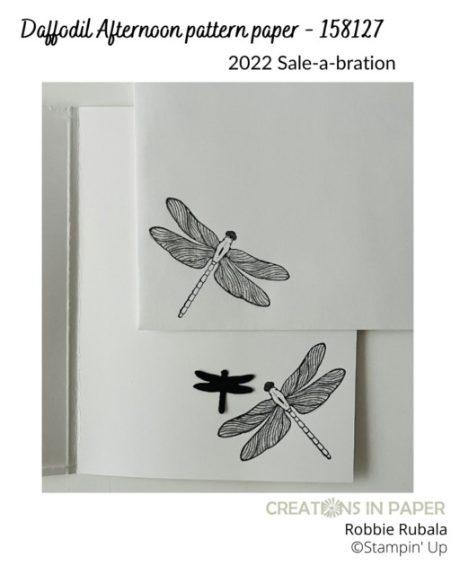 Dragonflies are great images to use for masculine cards.  I used this image and punched it out to make the card front for the Stampin' Up Daffodil Afternoon Dragonfly card.  See what patterns I used on my card front.