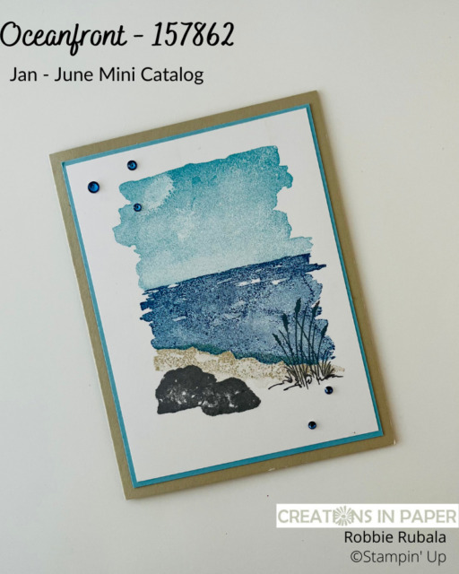 Can't you just hear the waves lapping the shoreline when you look at this card?  Check out this Stampin' Up Oceanfront Shoreline idea and how you can make one yourself.