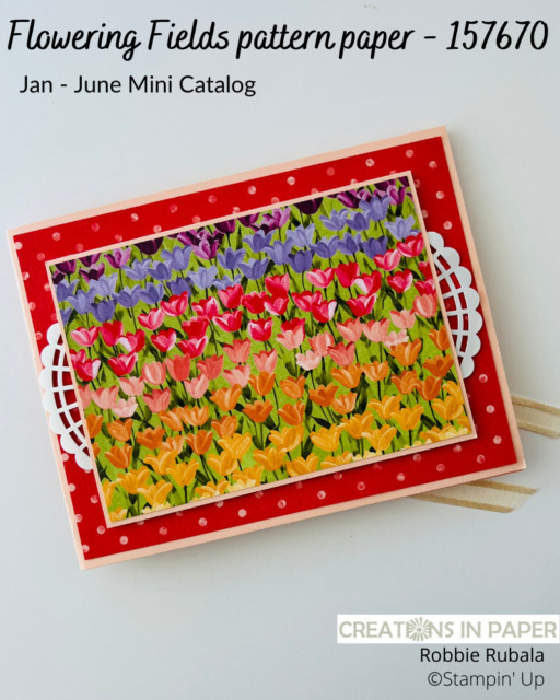 Don't you just love that pattern paper?  So colorful and perfect for Spring when all the tulips are in bloom.  Check out the Stampin' Up Flowering Fields Fancy Fold idea.