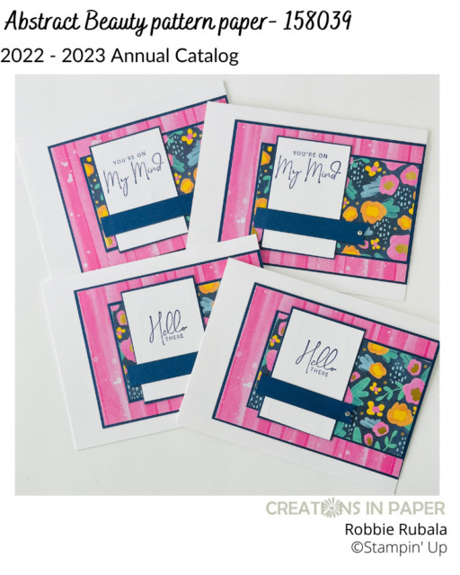 Busting your pattern paper stash is a perfect way to make a bunch of cards.  Check out the Stampin' Up Abstract Beauty pattern paper idea and #Shopyourcraftstash!