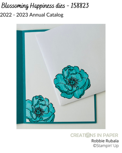 I love using my products in a variety of ways on my cards.  Don't miss seeing the quick and easy background I created for the card front using the Blossoming Happiness dies.