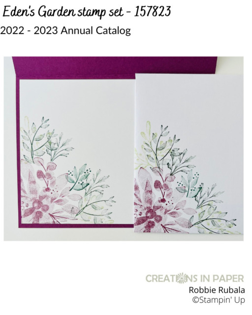 Using the different elements in a stamp set you can create a one layer card easily.  Don't miss seeing the video to create the Stampin' Up Eden's Garden Hello There creation.