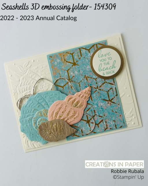 Check out this beautiful card that was inspired by a card in the annual catalog.  Come see all the details for the Stampin' Up Seashells embossing folder idea.