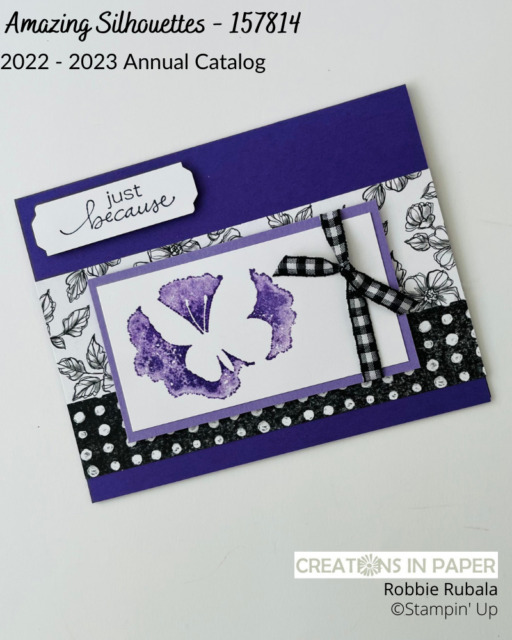 Look at all the interest created with the various patterns used on this card.  Stampin' Up Amazing Silhouettes with Perfectly Penciled pattern paper shows how to use different pattern for interest and texture.