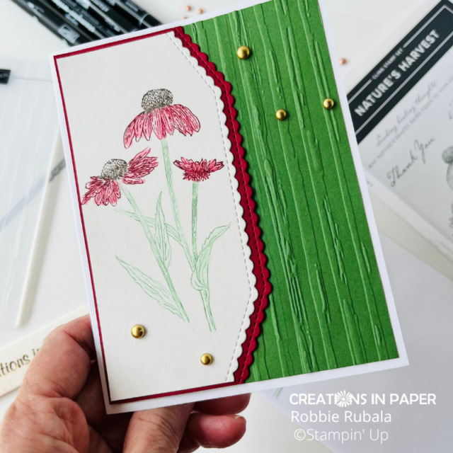 Don't those Brushed Metallic Dot add the perfect touch of bling to this Fall card idea with Stampin' Up Nature's Harvest.  See the video for how to create this card!