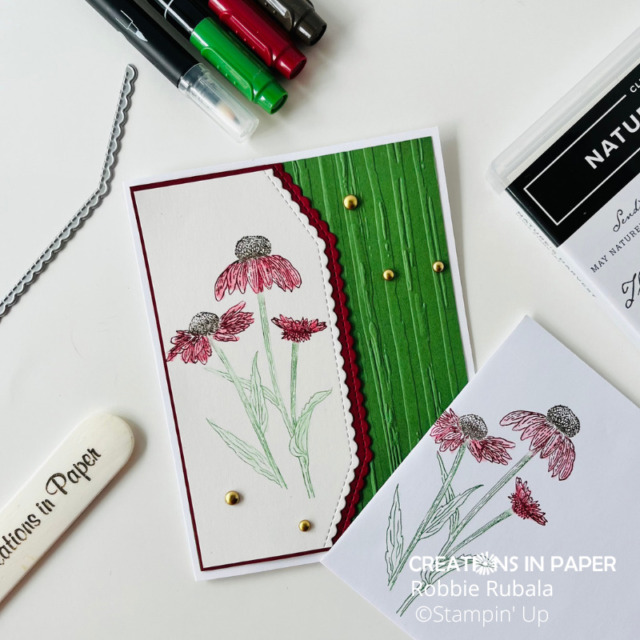 Look at how a little color bleeding using blender pens add a hint of color to this Fall card idea with Stampin' Up Nature's Harvest.  See the video for how to use this technique!