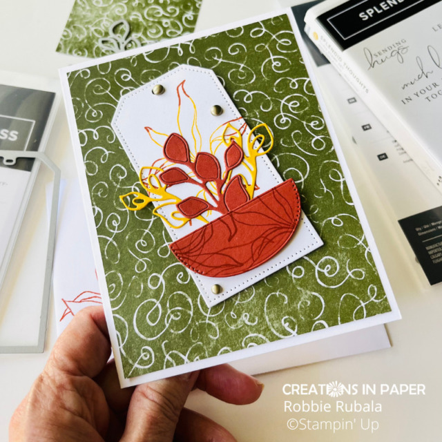 The Rustic adhesive backed dots are the perfect compliment to this Stampin' Up Splendid Thoughts in Fall Colors idea.  Check out all the detail and texture in this great card!