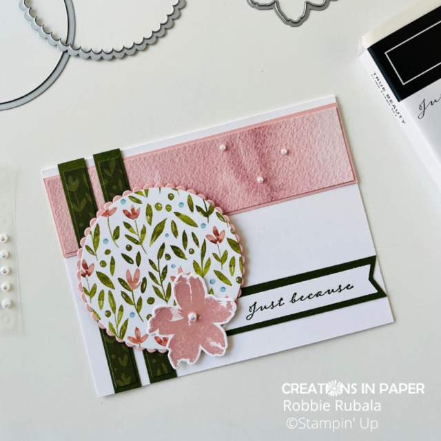 Pink and green is a beautiful color combination.  Look at how it is used on the Stampin' Up Awash in Beauty card.  Visit me at my website to see more projects like this.